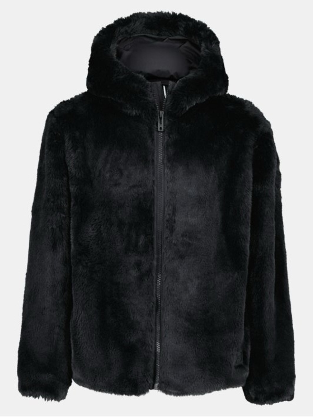 Under Armour Jacket Kids XL Black Faux Fur Hooded Zip Plush Fleece Winter